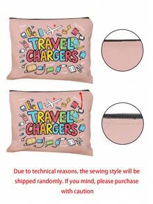 印有「Travel Charger」文字與充電器圖案的便攜收納袋,充電器整理袋,旅行必備化妝袋:女孩旅行生存袋,中性拉鍊袋,化妝品、彩妝與輕便旅行必需品,適合青少年、生日與旅行配件,節日禮物 - 彩色 - 查看 11