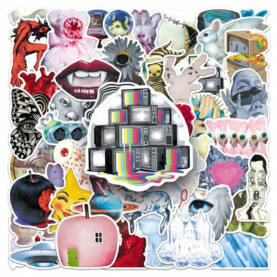 50pcs Surreal Weirdcore Style Sticker Pack, Interesting Ins Dreamy Core Art Stickers, Fantasy Fashion Graffiti Stickers, Waterproof Stickers For Water Bottles, Laptops, Phones, Luggage, Notebooks, Fridges