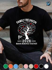 Men Green Short Sleeve Crew Neck Tee, Tree Family 2026 Print Family Reunion Casual Comfort Top, Ideal Festival Gift For Dad Family Party Occasions - 黑色 - 查看 7