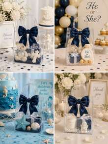 20pcs Clear Plastic Gift Bags, Reusable PP Material With Handles And Satin Bows, Size 7.8in X 9.8in (20cm X 25cm), Perfect For Weddings, Bridal Showers, Birthday Parties, Baby Showers, Gender Reveal Parties, Event Gift Bags, Small Businesses And Other Occasions - Blue - View 4