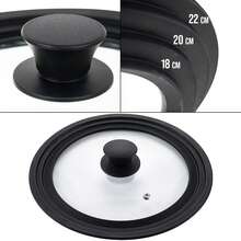 Universal Silicone Lid Set 3 pcs with 3 in 1 Design Compatible with 18 cm, 20 cm and 22 cm Pots, Pans and Woks for Convenient Everyday Cooking, Heat Resistant Glass Lids with Flexible Silicone Edge Providing Fit and Better Heat Heat. Covers with Ergonomic Heat Resistant Handle, Dishwasher Universal Lids, Practical Cookware Accessory Set ideal for home kitchen, cooking, frying and everyday meal preparation - 黑色 - 查看 7