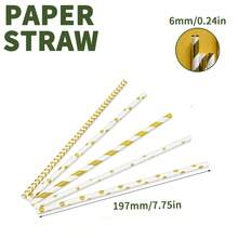 100pcs White & Gold Christmas Paper Straws (Disposable), Multi-Pattern Disposable Straws Suitable For Birthday Parties, Coffee, Cocktails, Weddings, DIY Decorations And Party Supplies - Multicolor - View 2