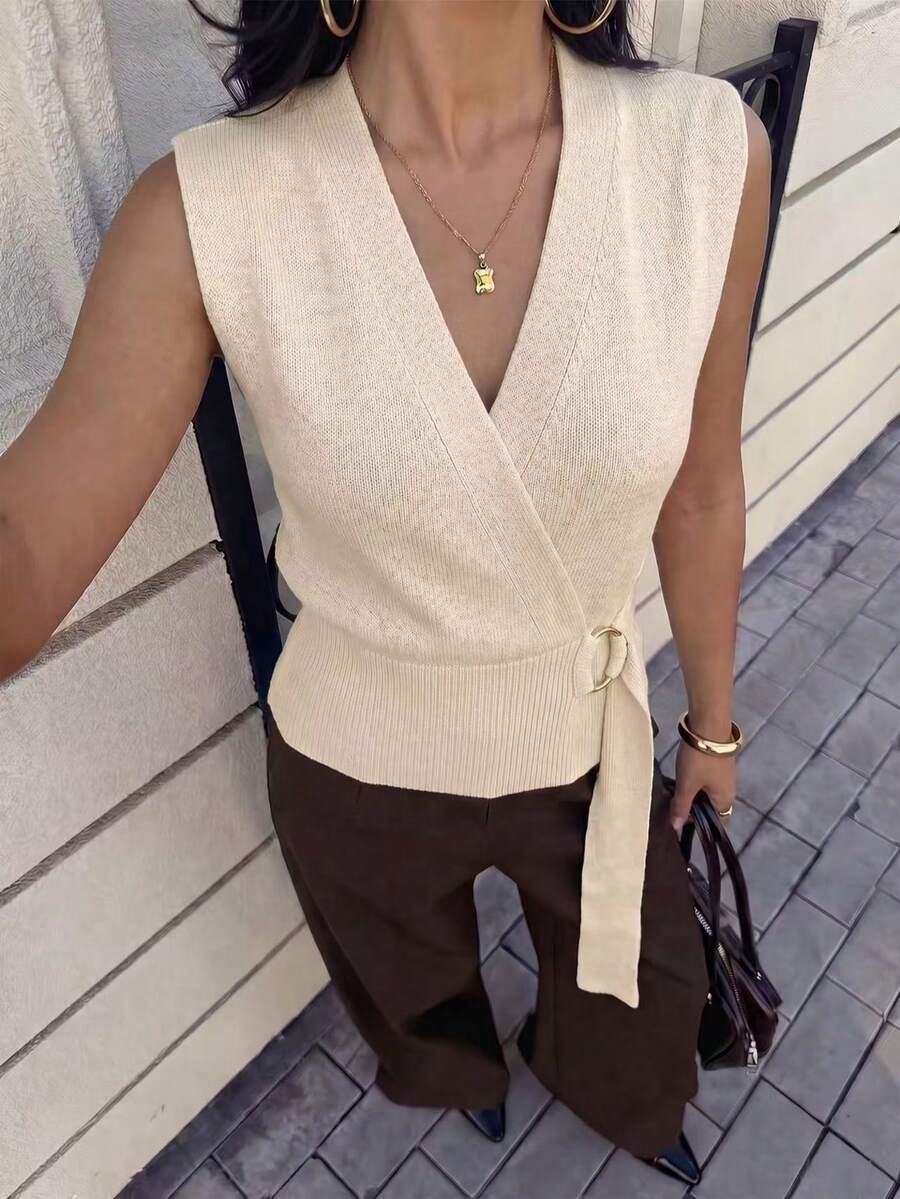 Knitted Vest, Suitable For Beach, Vacation, Spring/Summer - Apricot - View 1