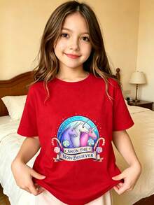 Unicorn Magic Wards Off The Nonbeliever Girls' T-Shirt - 紅色 - 查看 7