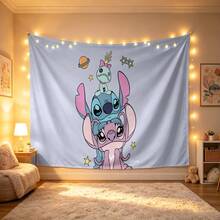 Disney Stitch Tapestry With Stitch, Angel & Scrump Trio Character Stacked Themed Print No-Hole Backdrop, Perfect For Parties, Camping, Home Decor, Scene Setup And Gathering Displays - 0 - View 6