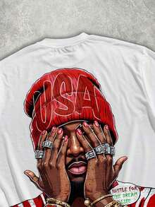Camiseta Corta Holgada Manfinity Roghcode de Estilo Hip Hop Urbano con Estampado Completo, Ideal para Verano, Tops Cortos para Hombre - Rojo - Ver 2