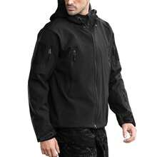 Tactical Military Jacket Made Of Soft Shark Skin - Black - View 1