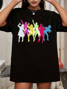 SIX The Musical Colorful Queens Silhouette Oversized Black Graphic T-Shirt - 黑色 - 查看 6