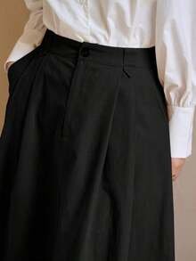 Falda de cintura alta con detalle de plisado - Negro - Ver 5
