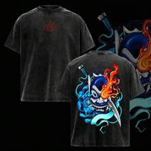 Camiseta : La Leyenda de Aang con la máscara del Espíritu Azul de Zuko, camiseta gráfica de anime, ropa de calle vintage, unisex, de gran tamaño, de algodón grueso, regalo para fanáticos del anime, camiseta de anime con doble estampado y efecto lavado, mercancía de anime. GG4A - Negro - Ver 5