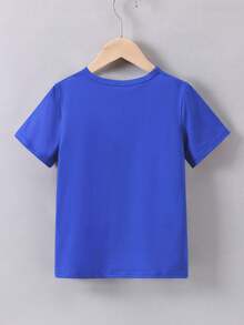Boys' Short-Sleeved Summer T-Shirt With "Cartoon Block Number Figure" Print - Blue - View 2