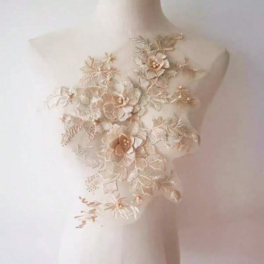 1pc Beaded 3D Floral Embroidery Applique Sewing Patch For Wedding Dress Decoration - Cloth Patch - View 1