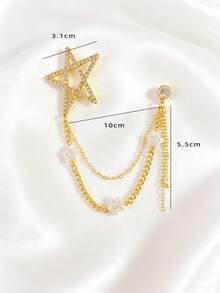 1pc Elegant Star Chain Brooch With Rhinestones, Multi-Layer Tassel Design Anti-Slip Pin, Gold-Plated Five-Pointed Star Lapel Pin, Suitable For Weddings, Parties, Travel, Daily Wear With Suits, Dresses, And Cardigans - Gold - View 5
