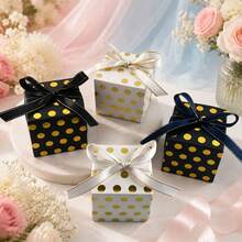 10pcs Gold Polka Dot Gift Boxes With Satin Ribbon Bows, 3 Colors Candy Boxes Suitable For Weddings, Bridal Showers, Birthday Parties - Polka Dot Candy Box - View 5