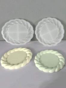 DIY圆形和椭圆形麻绳纹理首饰收纳托盘硅胶模具，北欧简约蜡烛底座模具，水泥石膏环氧树脂杯垫浇铸模具，手工烛台石膏混凝土粘土模具，用于家居装饰摆件 - 白色矽膠模具 - 查看 8