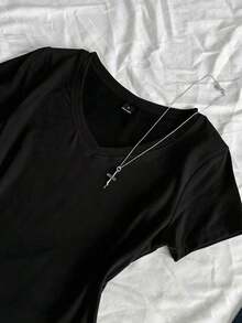 3-Piece Set Of Women's Summer V-Neck Fitted T-Shirts, Basic Short-Sleeved Slim-Fit Solid Color T-Shirts With Anime Print From The Punk Subculture. - Multicolor - View 5