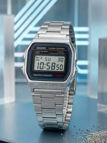 Casio A158WA‑1 Unisex Vintage Square Digital Watch Polished Silver Stainless Steel Bracelet Blue‑Black Retro Border Dial Multifunctional Alarm Chronograph Wristwatch for Campus Daily Wear Street Fashion Music Festival Casual Hangout Ideal Unisex Gift for Birthday Backdaycanto‑School Graationi totalpkkk週周英國改：改成 Urbanpem. - A158WA-1 - 查看 6