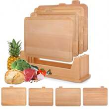 Juego de 4 Piezas Tablas para Picar de Bambú Tabla de Cortar de Cocina con Soporte Con Iconos de Comida Prevenir la Contaminación Cruzada de Diferentes Artículos Para Carne Pan Verduras Fruta - Marrn Natural - Ver 9