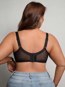 Plus Size Women's Sheer Lace Underwire Bra - Comfortable & Breathable, Full Support, Adjustable Straps - Black - View 8