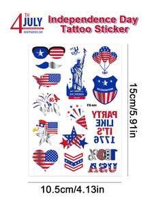 1pc 250th Anniversary Of US Independence Silver Foil Face Sticker, Waterproof Decorative Temporary Tattoo Sticker For US Party - (4 Assorted Tattoo Stickers Randomly Sent) - Multicolor - View 4