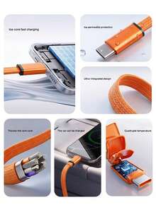 Cable de carga rápida trenzado plano de 65W (máx.) con puertos duales Tipo-C, compatible con iPhone 17/16/15 carga rápida USB-C, teléfonos Android, cable trenzado de unicolor de 1m (3.3ft) - Multicolor - Ver 2