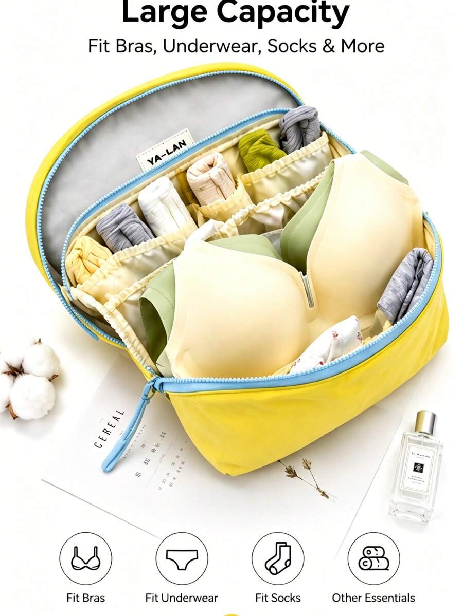 1 buah Tas Organizer Pakaian Dalam Wanita untuk Perjalanan, Kotak Penyimpanan Bra dan Celana Dalam Tahan Air Kapasitas Besar, Kotak Penyimpanan Pakaian Dalam Portabel, Cocok untuk Koper, Kaos Kaki, dan Perlengkapan Perjalanan Lainnya - MultiWarna - View 1