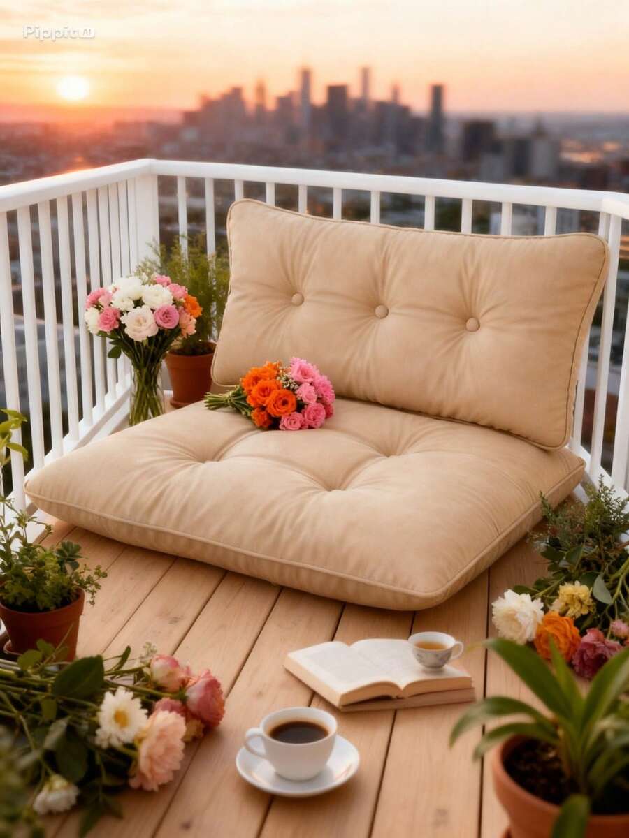 Almohada de piso extra grande con soporte para la espalda - Asiento versátil para interiores y exteriores - Tacto suave - Albaricoque - Ver 1