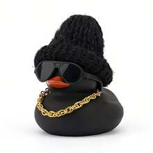 1pc Black Duck Statue With Hat, Glasses And Necklace, Suitable For Car Dashboard, Motorcycle Interior, Holiday Celebration And Gift, Rubber Duck Decor - A - View 8