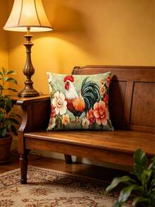 Rooster Pattern Table Runner, Farmhouse Style, Modern Home Kitchen Decor, 1pc Table Runner, 4pcs Placemats, 1pc Cushion Cover, Table Runner & Placemat Set, Multiple Product Combinations Available, Home Decor Indoor & Outdoor Party Supplies, Room Decoration. Suitable For Daily Home Kitchen Decor, Everyday Party Decoration. - Multicolor - View 9