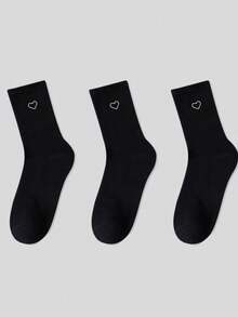 Set de 3 pares de calcetines largos y deportivos con patrón de corazón, otoño - Blanco y Negro - Ver 8
