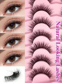 ENCHUW 7 pares de pestañas postizas con banda transparente, pestañas naturales y esponjosas con aspecto ligero y sutil, pestañas falsas 3D invisibles y cortas - Negro - Ver 1