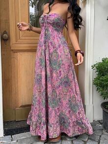 Vestido de verano sin mangas con pliegues y estampado completo – Look relajado y minimalista para mujer - Gris azul - Ver 4