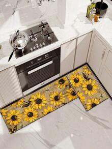 1pc Floral Non-Slip Oil-Proof Kitchen Mat, Simple Rectangular Waterproof Stain-Resistant Rug, Suitable For Living Room, Bedroom, Hallway, Bathroom And Laundry Room, Polyester Carpet For Indoor And Outdoor Home Decor - Multicolor - View 7