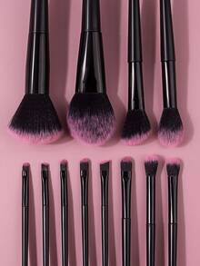 17 piezas Juego de brochas de maquillaje profesional con bolsa, borlas de polvo y 2 esponjas de belleza, kit todo en uno, conjunto completo para maquillaje de rostro completo y ojos - Negro - Ver 6