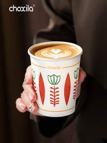 choxila 25/50/100pcs Bohemian Floral Pattern Disposable Paper Cups, Vintage Geometric Flower Design, Suitable For Hot/Cold Drinks, Applicable For Party, Home And Office - Paper Cups - View 5