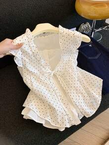 女款波點韓系休閒甜美風 2 合 1 背心上衣 夏季白色 - 白色 - 查看 9