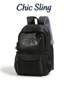 SHILAN Mochila con bordado de letras, mochila escolar de gran capacidad, mochila de viaje casual resistente al agua - Multicolor - Ver 1