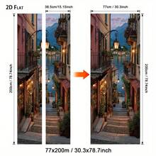 1/2pcs Modern European Village Door Sticker - Self-Adhesive Removable PVC Film, Italian Style Balcony And Cobblestone Path Design, Peelable Privacy Decal For Front Door, Rental, Home Decor - Easy Application And Residue-Free Removal, Charming Seaside Night View, 2D Flat Rectangular Door Wall Mural Suitable For Office Or Living Room, Mediterranean Style Decorative Door Art - A - View 7