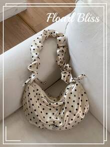Polka Dot Ins New Versatile Pleated Shoulder Ruffle Drawstring Commuter Dumpling Crossbody Bag - Champagne - View 1