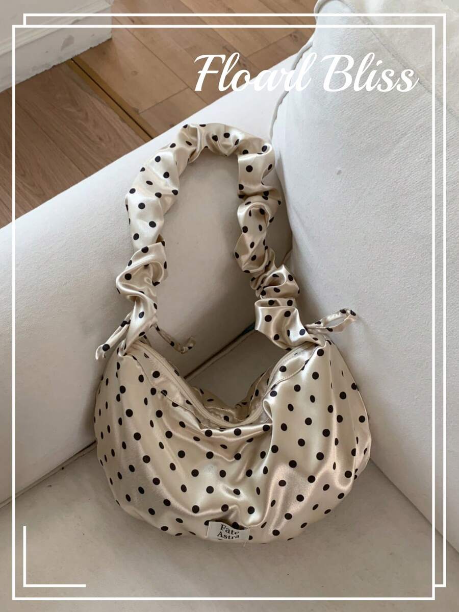 Polka Dot Ins New Versatile Pleated Shoulder Ruffle Drawstring Commuter Dumpling Crossbody Bag - Champagne - View 1