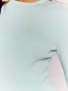 Top de cuello redondo de manga larga tejido, casual, para vacaciones, aeropuerto, días festivos, otoño, regreso a la escuela, elegante, primavera, verano - verde menta - Ver 6