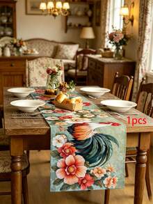 Rooster Pattern Table Runner, Farmhouse Style, Modern Home Kitchen Decor, 1pc Table Runner, 4pcs Placemats, 1pc Cushion Cover, Table Runner & Placemat Set, Multiple Product Combinations Available, Home Decor Indoor & Outdoor Party Supplies, Room Decoration. Suitable For Daily Home Kitchen Decor, Everyday Party Decoration. - Multicolor - View 13