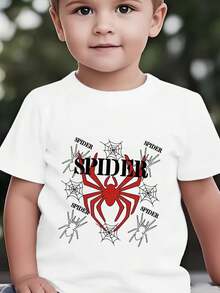 Camiseta de manga corta para niño con estampado de araña, patrón de silueta de araña roja sobre fondo , nueva camiseta de verano de manga corta para niños, camiseta de manga corta para niño con diseño de araña de dibujos animados, camiseta de manga corta simple y divertida para bebé y niño pequeño - Blanco - Ver 6