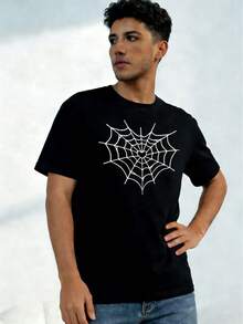 Camiseta masculina con estampado de telaraña - Negro - Ver 1