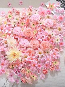 50 piezas de cabezas de flores artificiales, incluye 3 tamaños de flores falsas, mini flores y pequeñas margaritas, adecuadas para manualidades de boda, decoración del hogar, decoración de fiestas y talla grande - Rosa - Ver 3