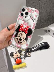 This Disney Mickey Mouse Lanyard Phone Case Is Fully Covered In TPU Material. It's Shockproof, Lightweight, And Compatible With IPhone17/16/11/13/15/15 Plus/15 Pro/15 Pro Max/12/14 Pro Max/11 Pro Max/12 Pro/12 Pro Max/13. This Phone Case Makes A Popular Birthday Gift Or Business Gift; It's Durable, Stain- And Fingerprint Resistant, And Suitable For Both Men And Women. The Set Also Includes A Mickey Mouse Phone Case And A Mickey Mouse Plush Bracelet. It's A Perfect Gift For Friends And Family. This Stylish Phone Case Is Fun, Lightweight, And Durable. IPhone17 Pro Max Phone Case, Minnie Mouse Phone Case. - trắng - Xem 4