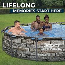 Steel Pro 10' X 30 Above Ground Pool, Round Metal Frame Outdoor Swimming Pool Set With Pump & Type I Cartridge, Gray - 12英尺 x 30英寸,石材 - 查看 9