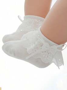 1 Pair Of Soft And Comfortable White Socks For Baby Girls, Featuring Fashionable Princess Style And Lovely Appearance, Suitable For Daily Wear - White - View 1