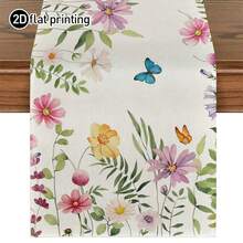 1 pieza Camino de mesa con estampado floral estilo campo francés, mantel rectangular minimalista moderno para cocina, mesa de comedor, fiesta, decoración de boda, de tela tipo lino lavable, adecuado para entrada, reuniones en el hogar, mesa de café, sala de estar - Multicolor - Ver 10