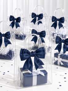 20pcs Clear Plastic Gift Bags, Reusable PP Material With Handles And Satin Bows, Size 7.8in X 9.8in (20cm X 25cm), Perfect For Weddings, Bridal Showers, Birthday Parties, Baby Showers, Gender Reveal Parties, Event Gift Bags, Small Businesses And Other Occasions - Blue - View 8